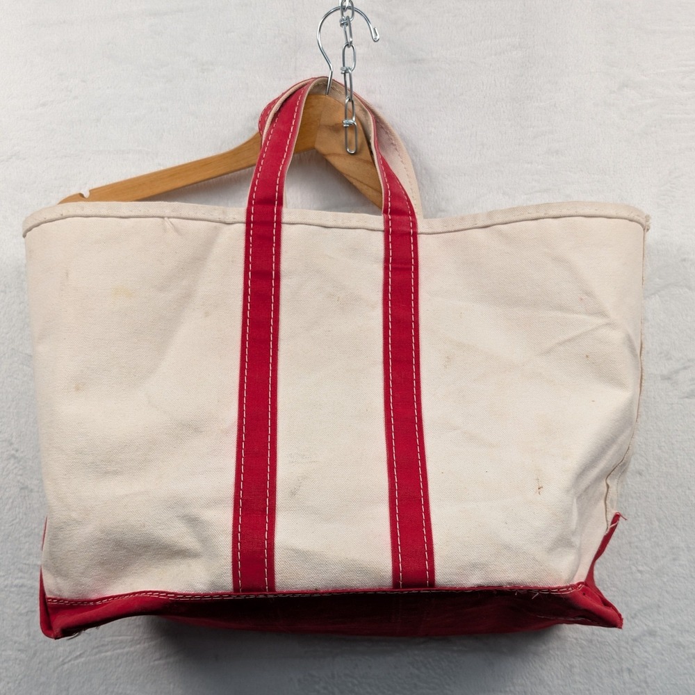 VTG L.L. Bean Tote Bag Large Red Cream Canvas Boat and Tote Gorpcore 70s 80s